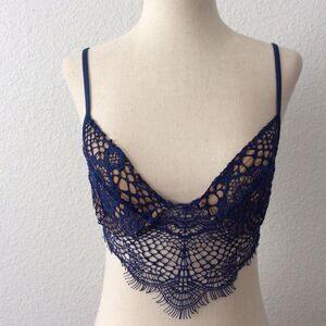 For Love & Lemons Lingerie Lace Bralette Bat Your Lashes Sapphire